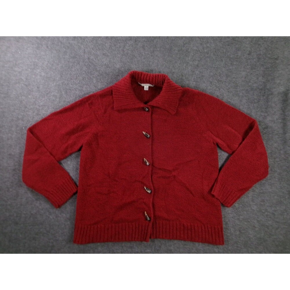 Debbie Morgan Cardigan Womens XL Red Ribbed Collar Button Front Chunky Sweater